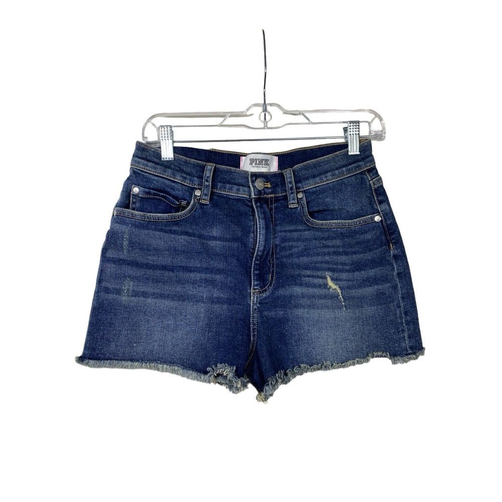 Victorias‎ Secret Pink Denim Jean Cut Off Shorts 8 Distressed High Rise Blue